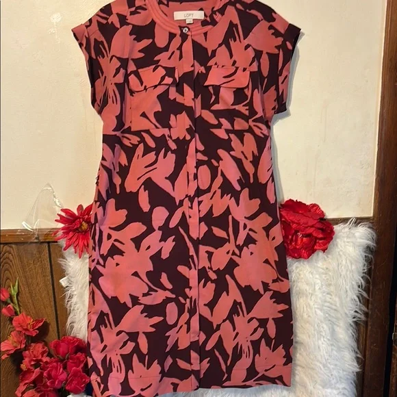 LOFT | Dresses | Loft Orange Pink Midi Dress With Dolman Cap Sleeves |  Poshmark